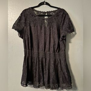 Torrid Black Lace Peplum Top 1X EUC